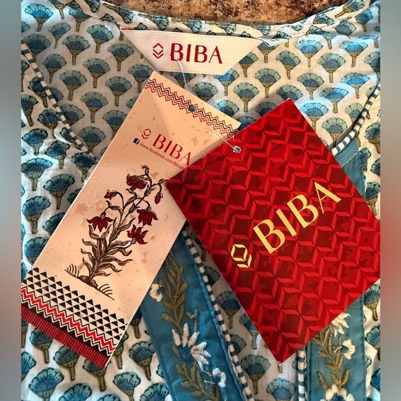 NWT BIBA Kurta Tunic Dress Women Sz 38 Blue Green Floral Print V Neck 1 Piece - Picture 15 of 15